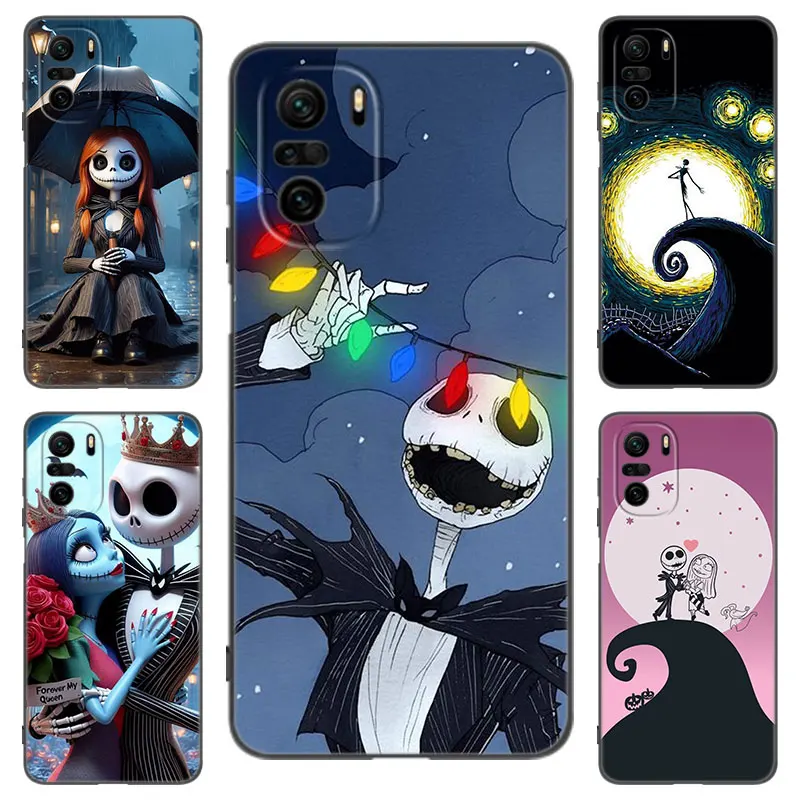 J-Jack Skellington Skull Black Silicone Phone Case For Xiaomi POCO X3 X4 NFC F4 GT F5 F6 M4 M6 X5 X6 NEO Pro 5G M5