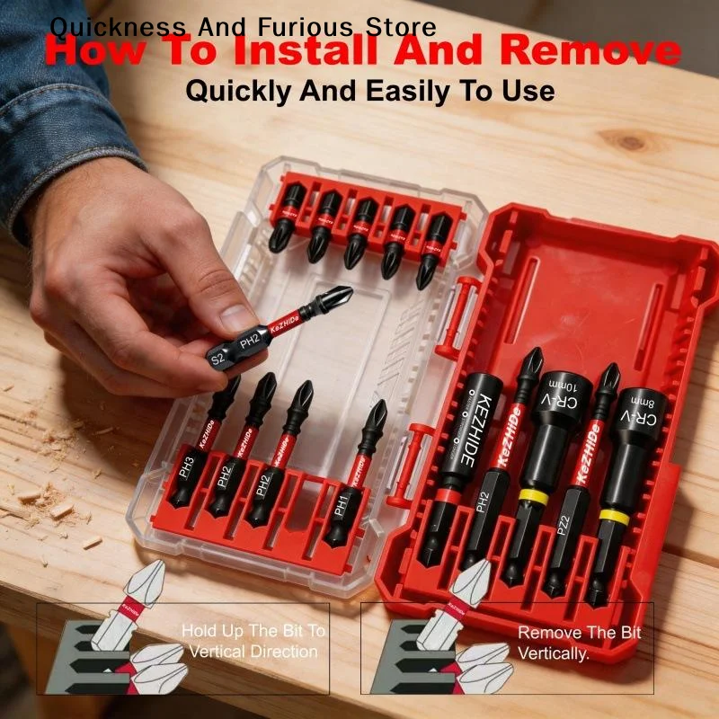 【T】Titanium Coated Drill Bit And Socket Set With Portable Storage Box For Home Repair DIY Woodworking Projects