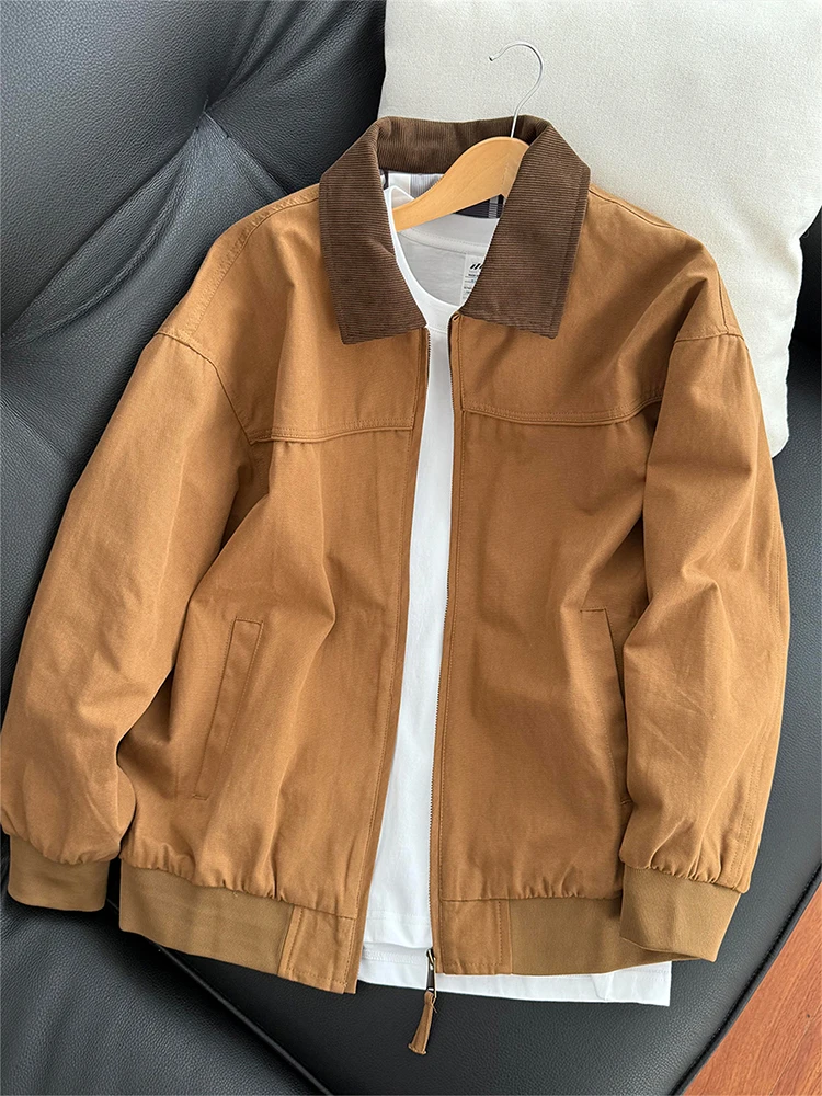 

Vintage Detroit Men's Jaet Spring Autumn Amber Glow Sle Casual Loose Fit Polyester Fiber Long Sve Zipper Closure Coat