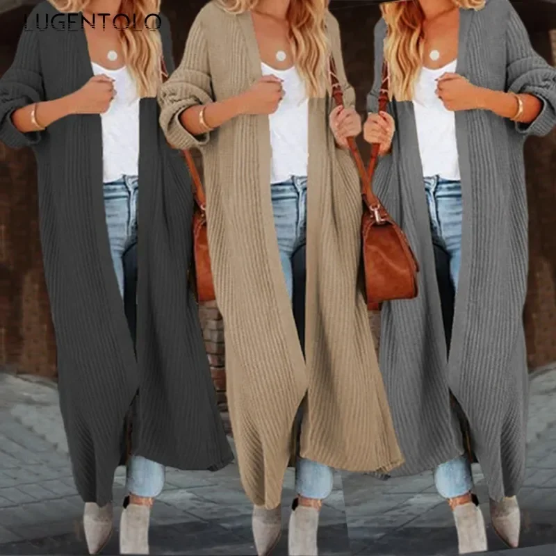 

Women Cardigan Sweaters Knitted Autumn Winter Loose New V-neck Solid Lady Comfort Simple Versatile Long Cloth