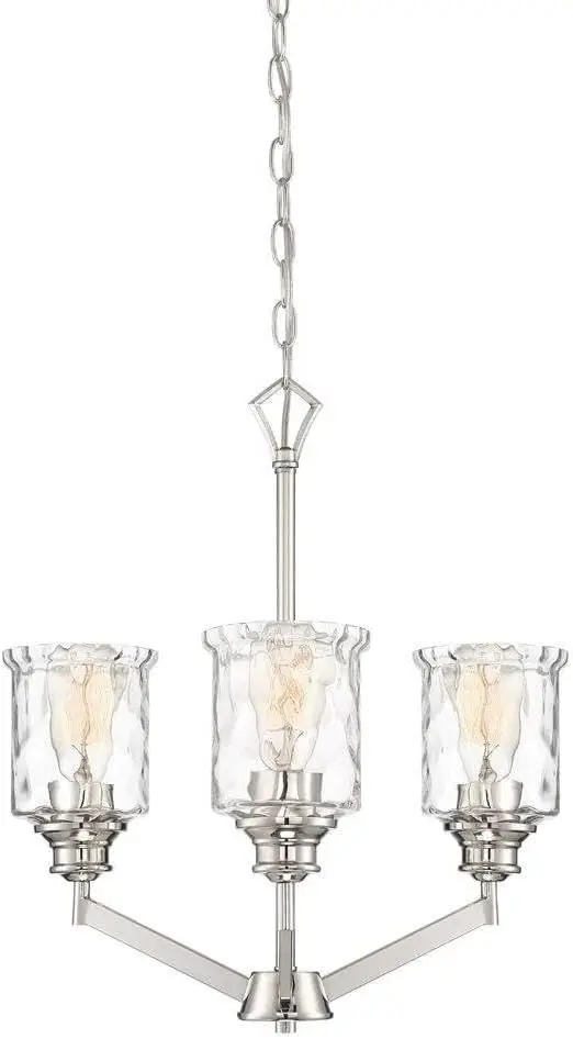 

96383-PN Drake - Three Light Chandelier, Polished Nickel Finish with Clear Hammered Glass