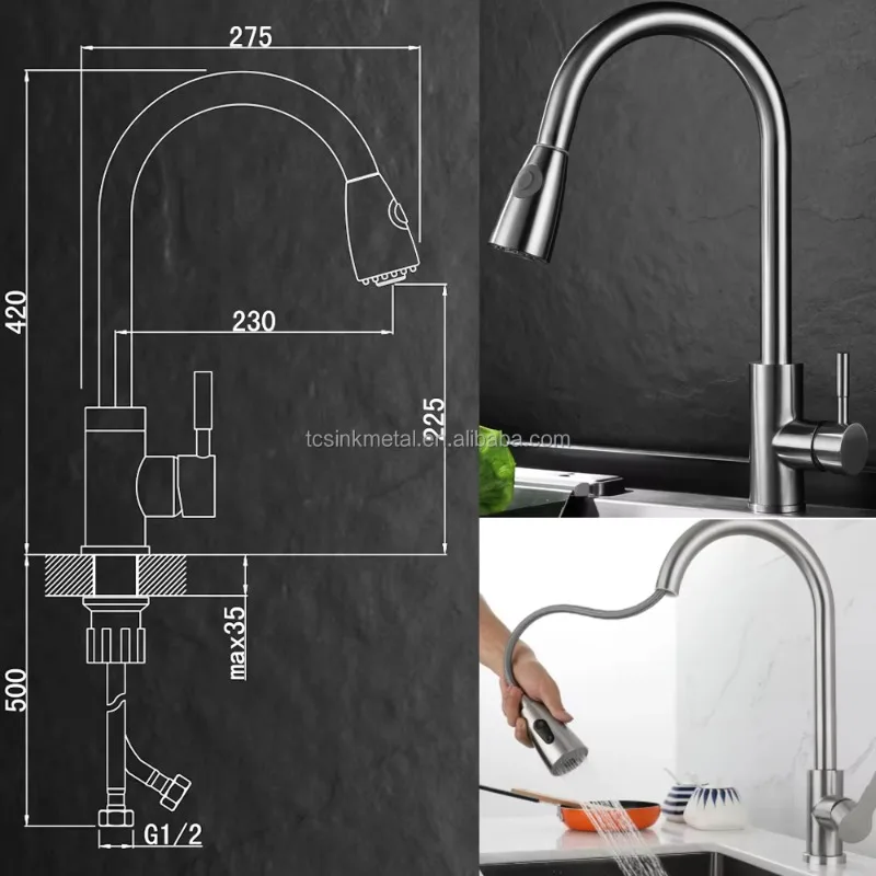 Contemporary Stainless Steel Kitchen Hot&Cold Faucet with Water Spraying Head Feature