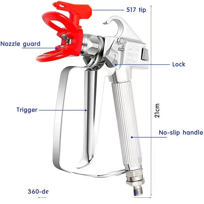 Wetool Airless Paint Latex Spray Gun High Pressure 3600 PSI with 5 X Tip 313,315,517,519,621 and 6 X Filters 2 X seat