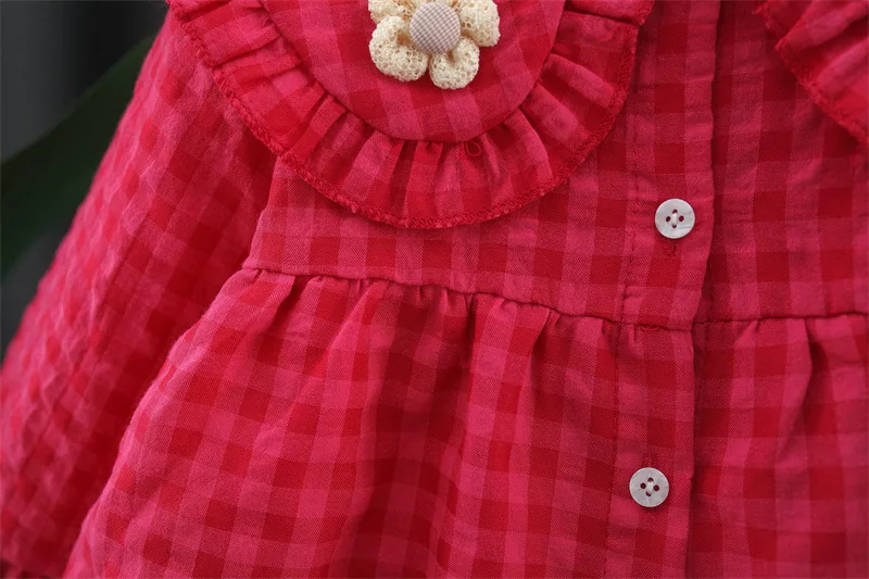 Spring newborn Baby Girls Clothes Plaid Flower Dress for toddler Girls Baby Cloth 1 Year Birthday Cardigan Shirt Dresses dress