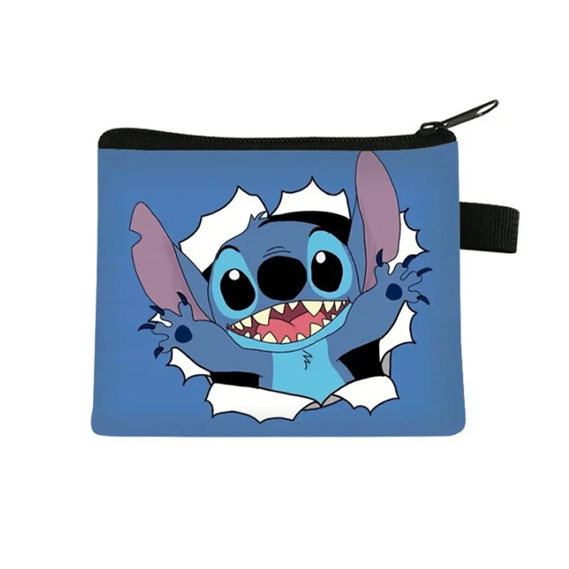 Porta-moedas Disney Stitch para crianças, carteira criativa zero fofa, mini bolsa de cartão portátil com zíper, bolsa de armazenamento de chaves dos desenhos animados, presente infantil