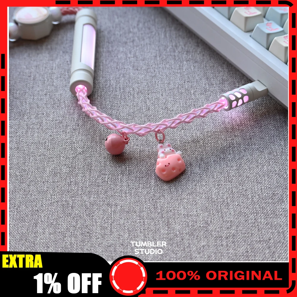 Tumbler Studio Pink Bunny Theme Single Crystal Copper Lighting Mechanical Keyboard Aviator Cable Coiled Magnetic Switch Cord