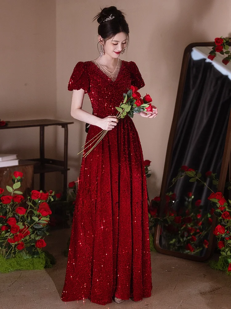 

Свадебное длинное вечернее платье с модной отделкой пайетками на талии, юбка А-силуэта для свадьбы, выступления, помолвки