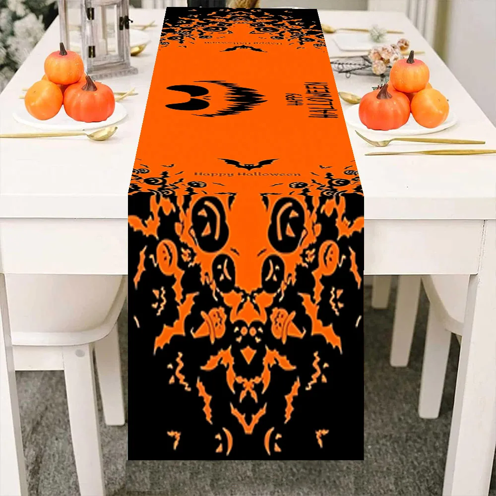 Halloween Table Runner Jack O Lantern Bat Skull Table Scarf Gothic Dining Buffet Cover Banquet Holiday Party Tabletop Home Decor view 5