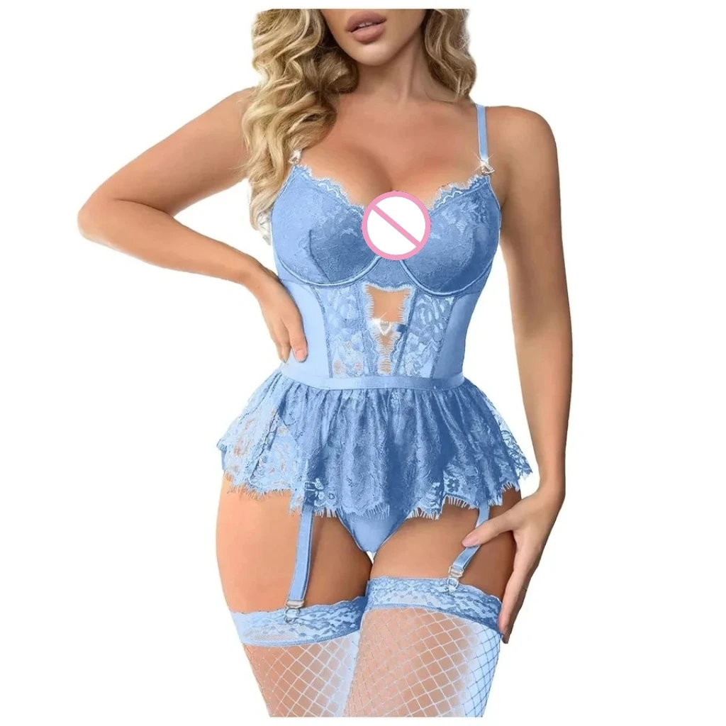 Lenceria Mujer Sexy Push Up Bras Sexy Outfits Bra Panties Set G-string Garter Belt Lenceria Set Lace Dress Women's Intimates
