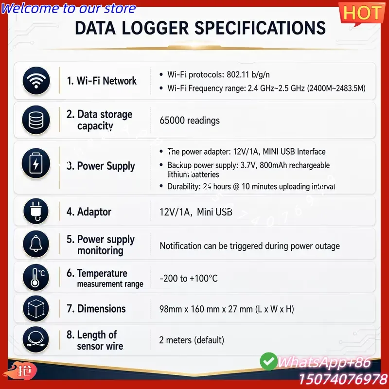 2026 Multi-channel Wi-Fi LCD Display Plastic Mini Temperature Humidity Data Logger OEM/ODM Support RS485 External Sensor