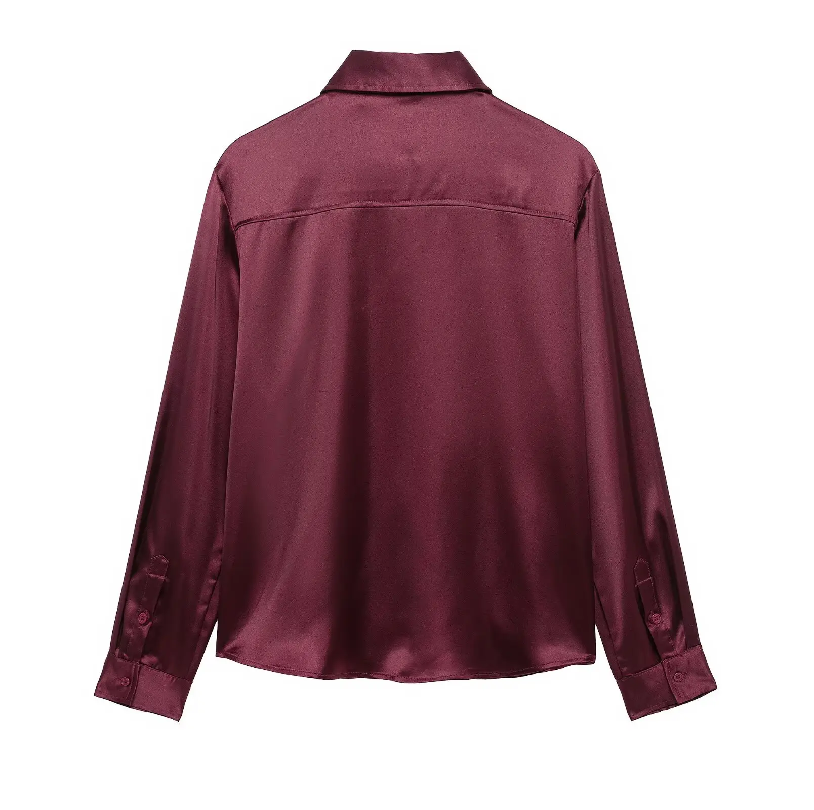 Women's silk texture shirt spring new casual commuting retro workplace style wine red party shirt