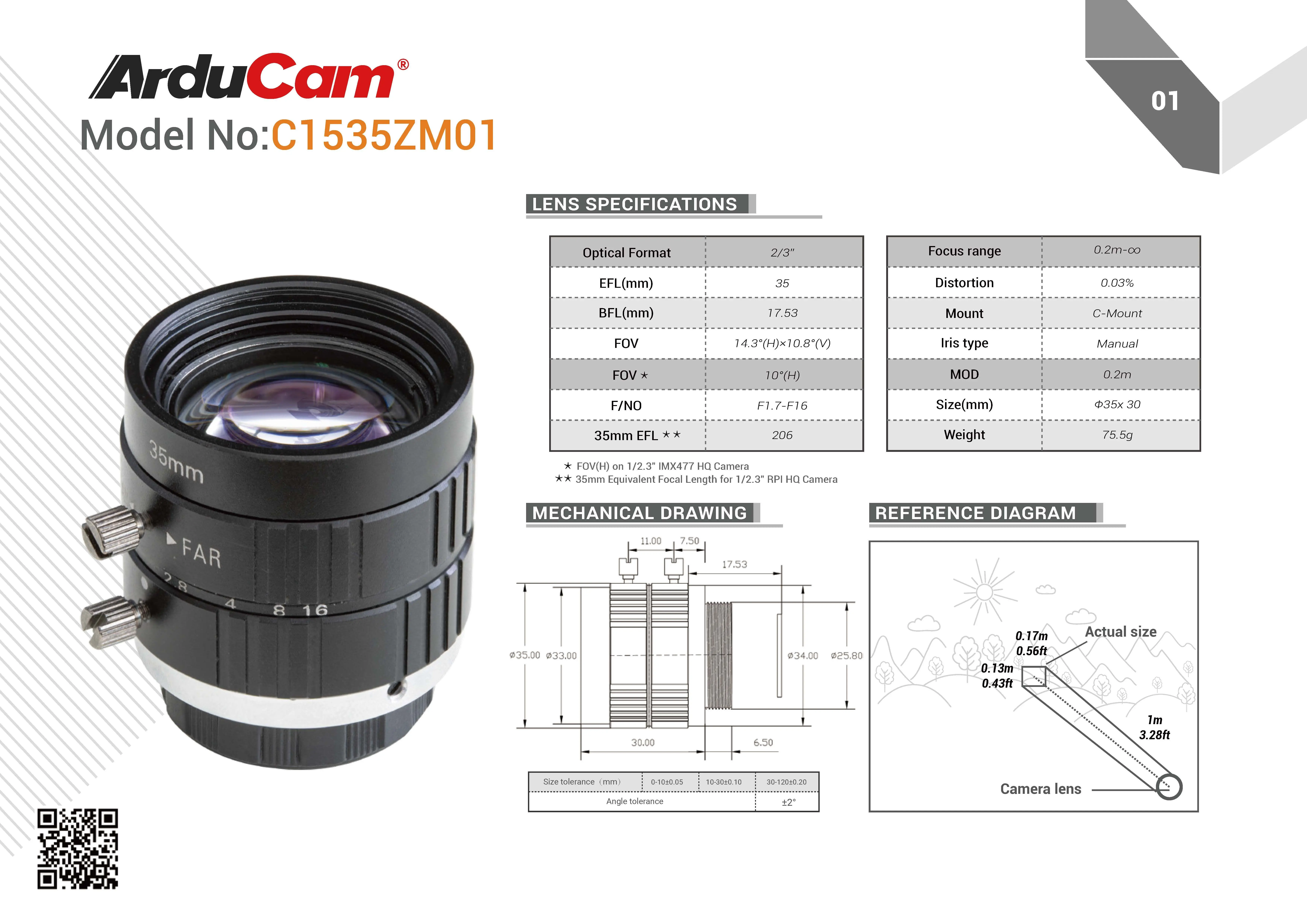 Imagem -06 - Lente Arducam C-mount para Câmera Raspberry pi Distância Focal de 35 mm com Foco Manual e Abertura Ajustável de Alta Qualidade