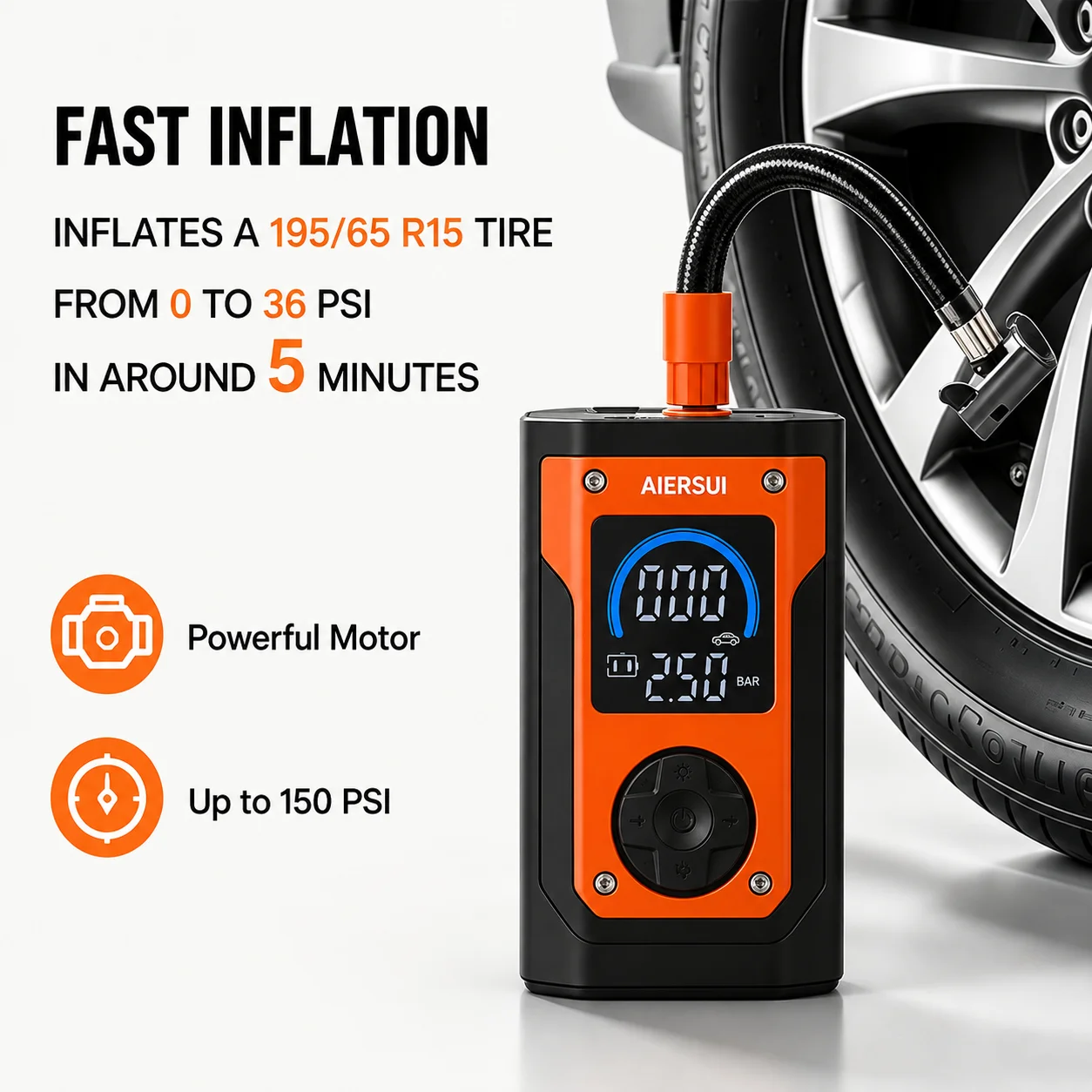 150PSI Portable Car Air Pump Wired Wireless Air Compressor Tire Inflation Pump for Car Motorcycle Bicycle Tire Ball Inflator