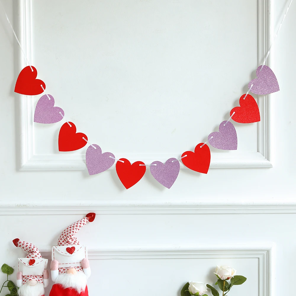 1pc Red Pink Heart Hanging Banner Romantic I Love You String Garland Happy Valentines Day Party Supplies Proposal Wedding Decors