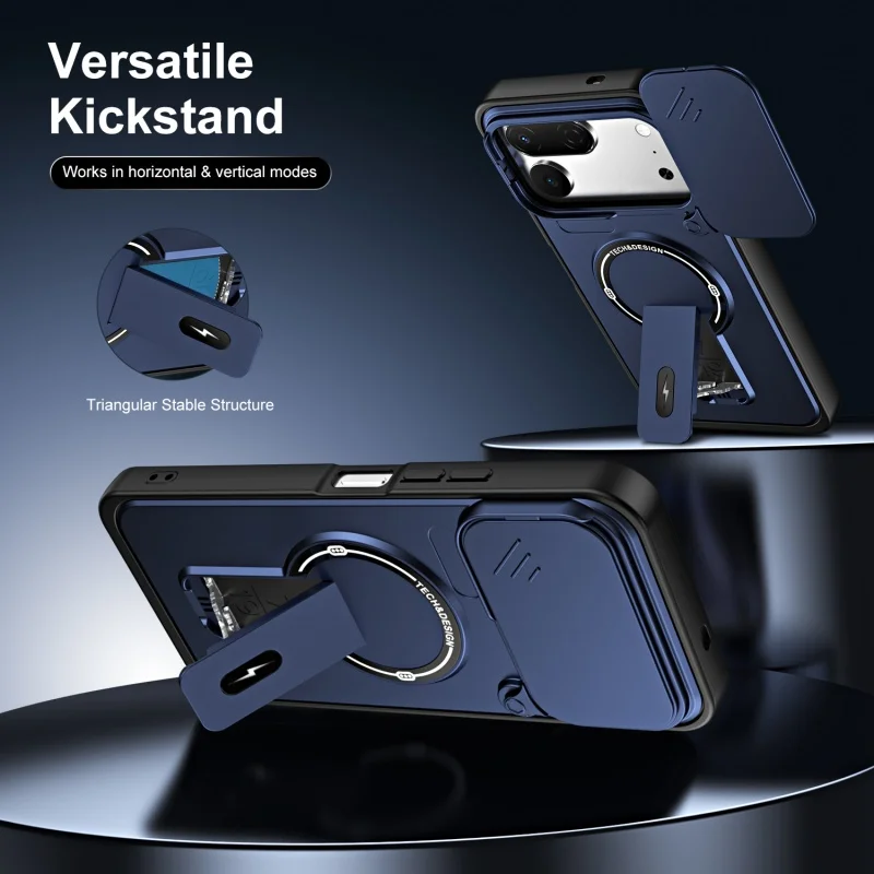Hidden stand phone case TECNO Spark 50 Pro 4G intelligent sliding window holder protective cover, support wireless charging