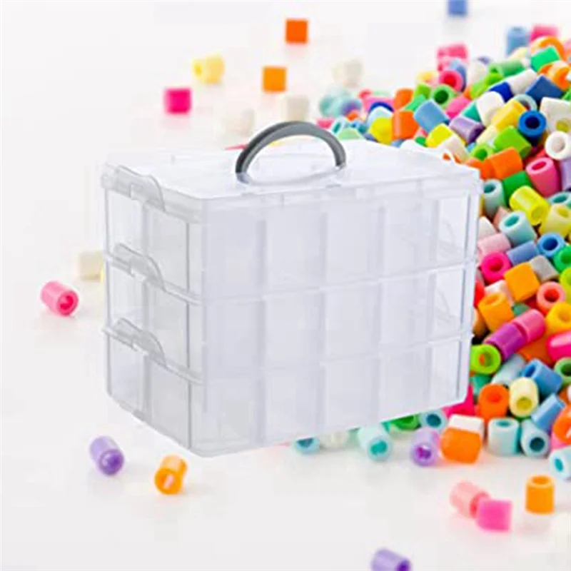 Arts, Crafts and Jewelry Organizer, Stackable 3-Tier Clear Plastic Organizer with 30 Adjustable Compartments