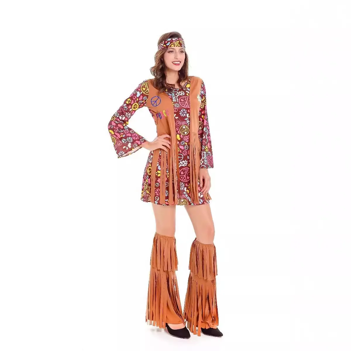 

Role playing hippie costume, women's peace, love, girls' party, tassel, hippie performance accessories