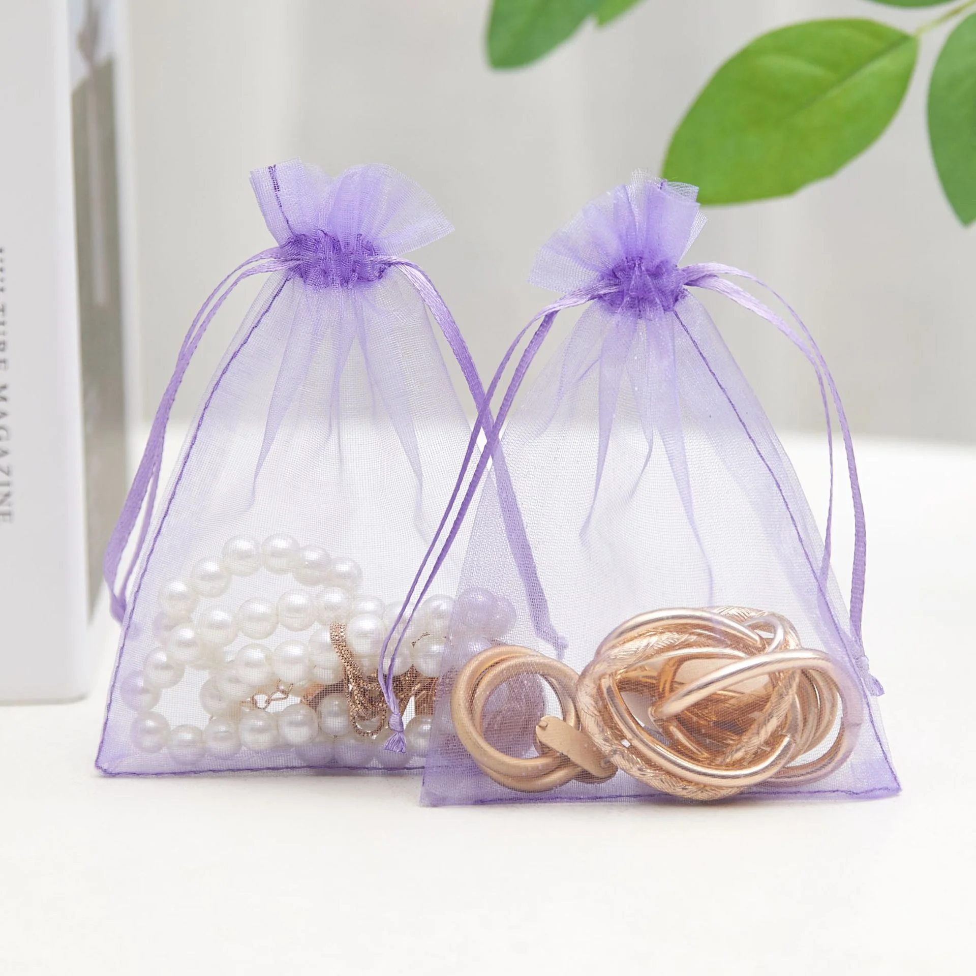 100PCS Organza Bags Purple Mesh Organza Jewelry Bags Drawstring Small Drawstring Favor Pouches Christmas Candy Wedding Birthday view 2