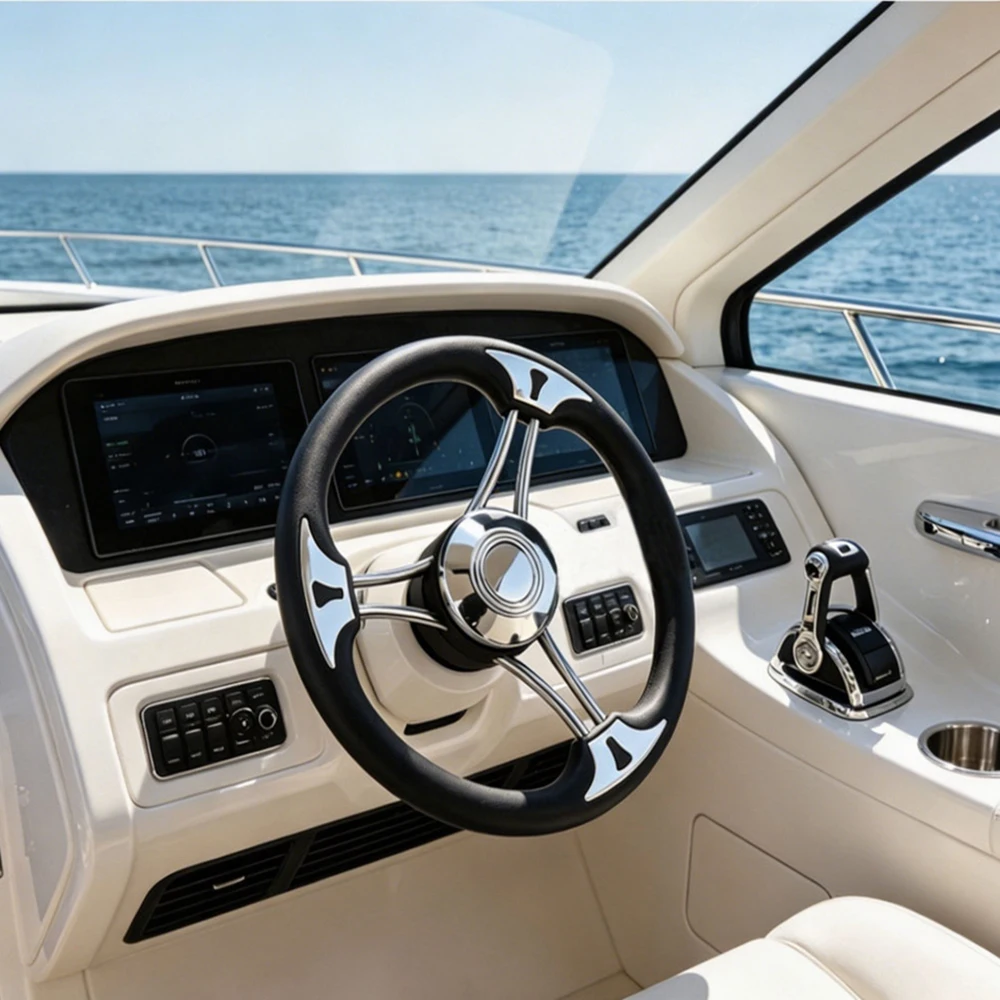 

13.5 Inch Stainless Steel Marine Steering Wheel PU Foam Grip Yacht Steering Wheel for Vessel Boat Replacement Hardware Accessory