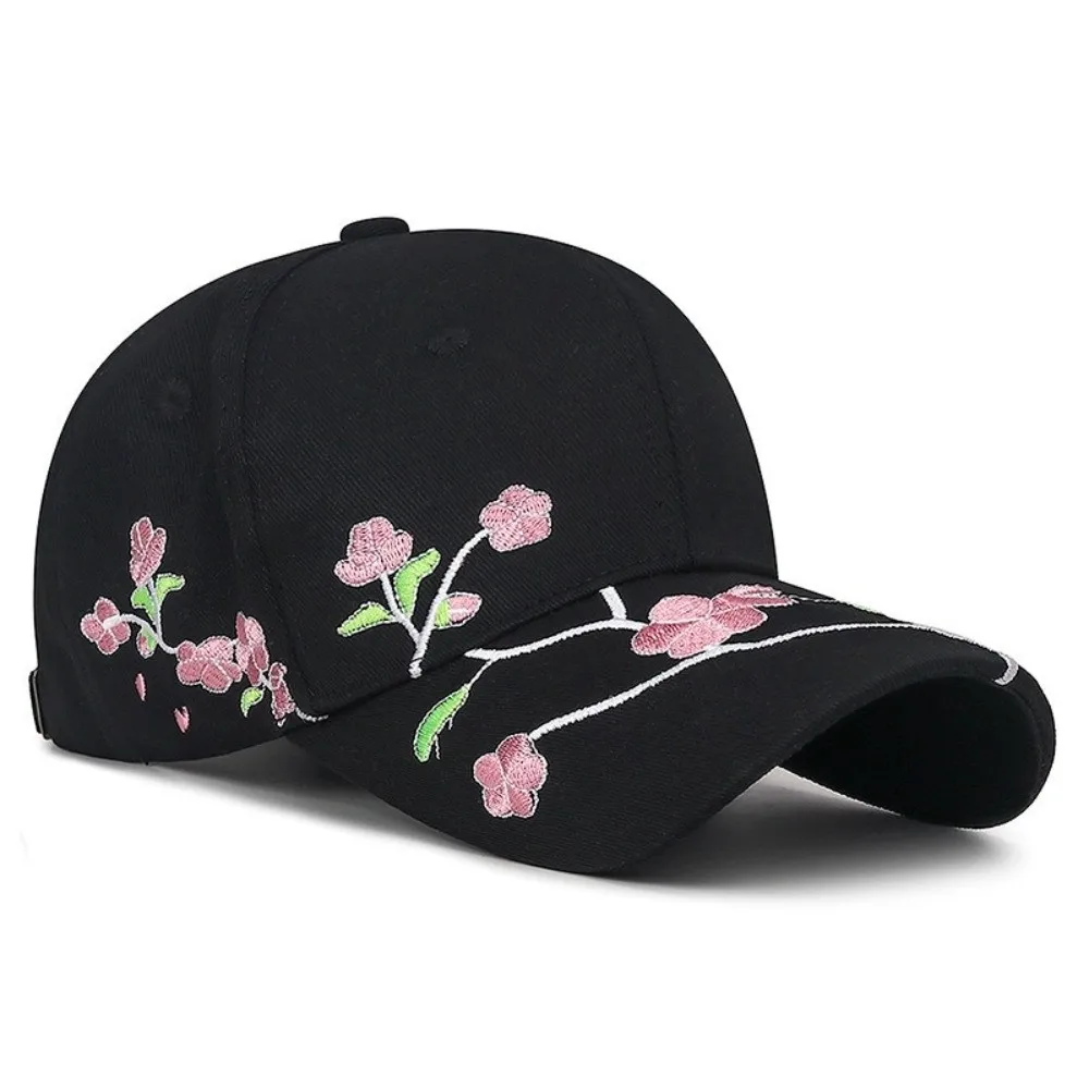 Trendy Peach Blossom Embroidery Baseball Caps Adjustable All Seasons Visor Cap Casual Peaked Cap Outdoor Sports