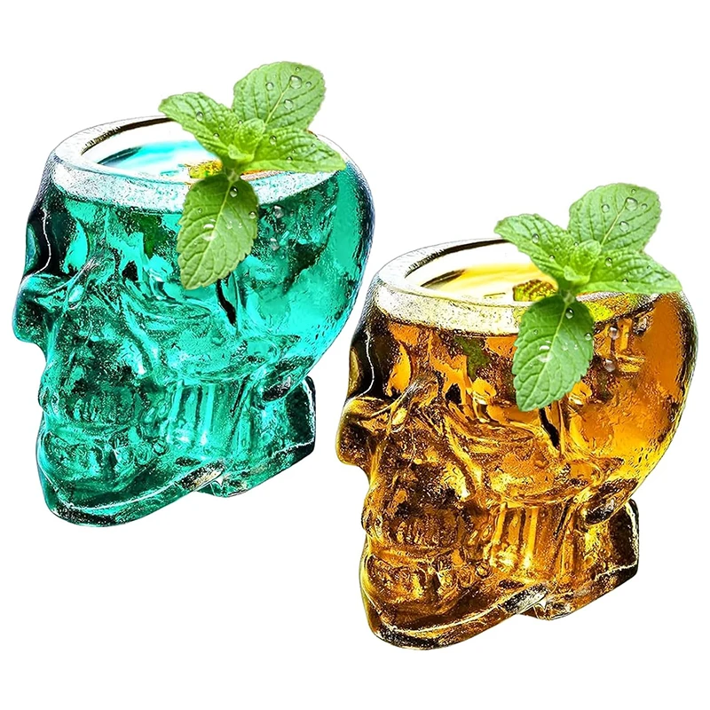 Liquor with Skull Vodka Skull Shaped Head Whiskey Shot Glass Bar Drinks Transparent Wine Cup Halloween Crystal Whisky Gothic