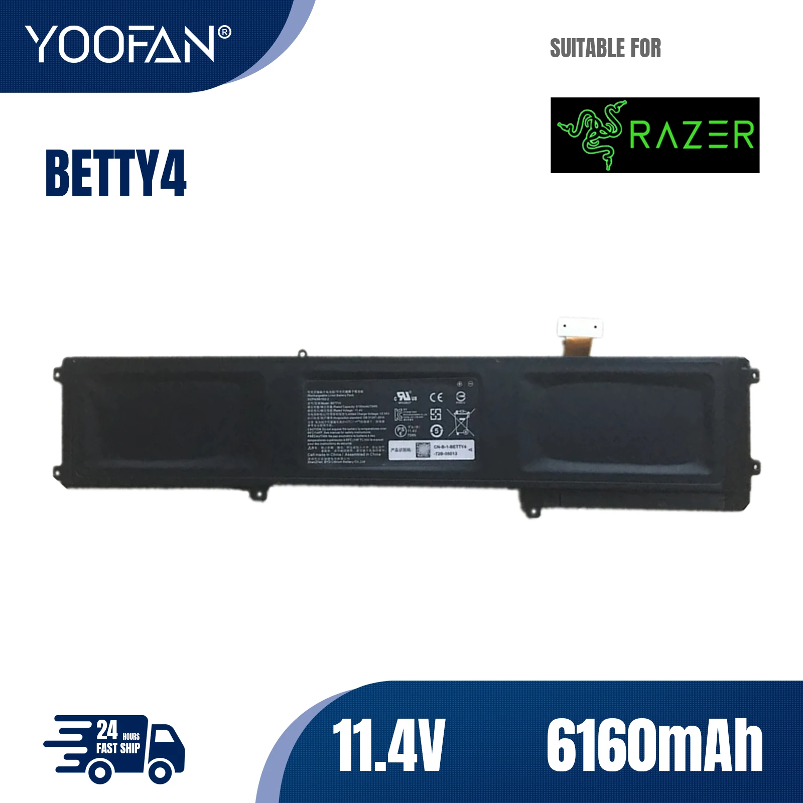 YOOFAN BETTY4-batería Original para ordenador portátil, 11,4 V, 70Wh, para Razer Blade 2016, 14 ", V2 3ICP4/56/102-2