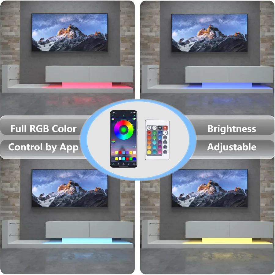 حامل تلفزيون LED لمركز الترفيه الحديث للتلفزيون مقاس 55 65 75 بوصة مع وحدة تحكم تلفزيون من الزجاج المقسى مع خزائن تخزين وسائط الألعاب #3