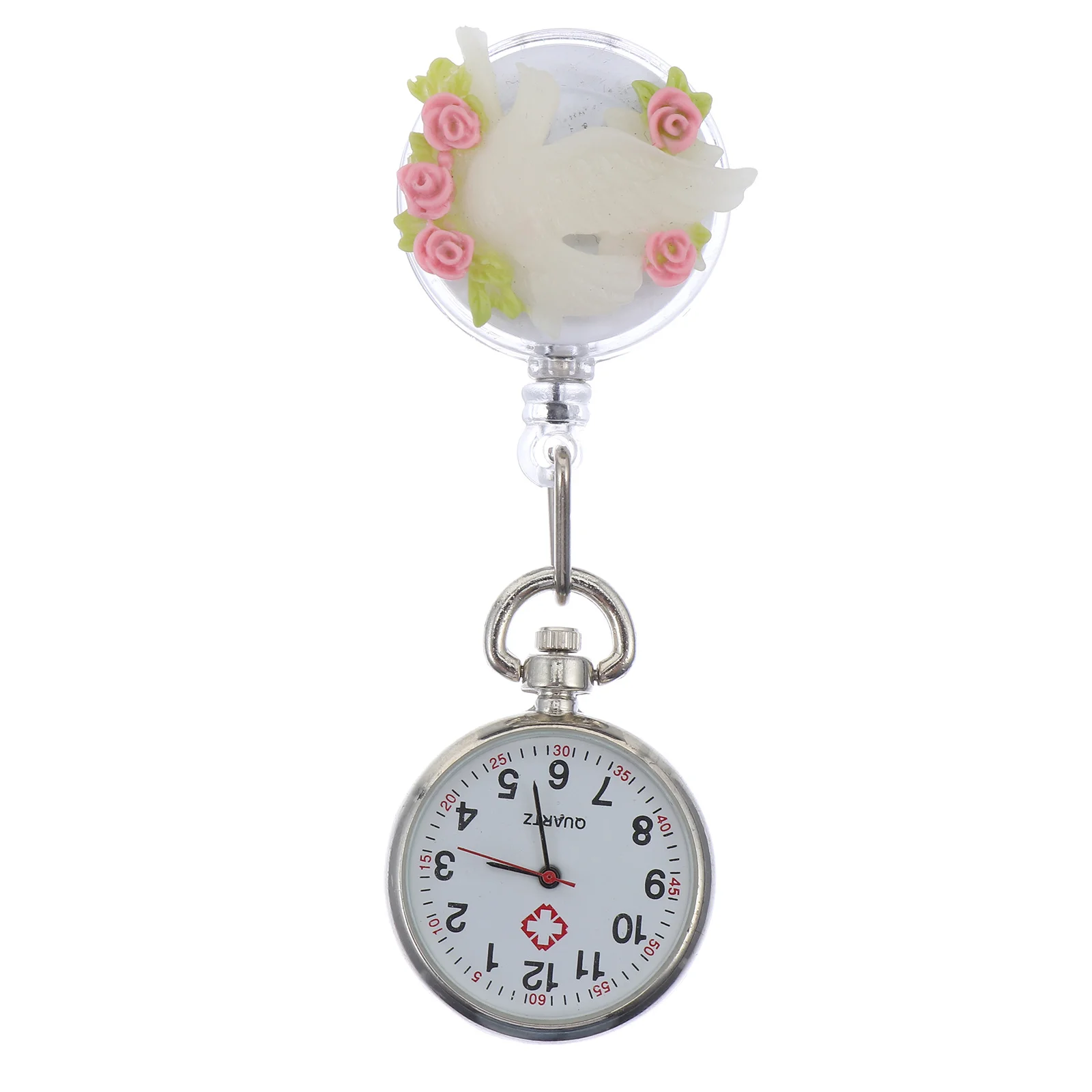 Floral Decorative Pocket Large Face Nurse Fob Watch Operated Clip-On Nursing Student Doctor Gift Hanging Nurse