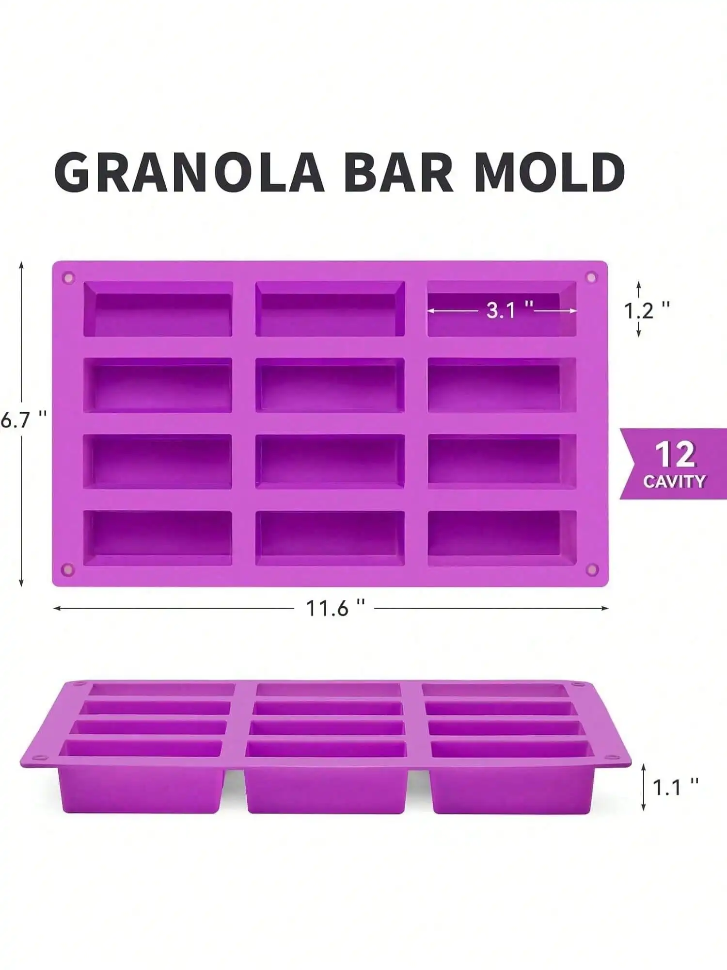1pc Silicone Granola Bar Mold, Candy Bar Mold, Rectangle Protein Bar Mold, For Baking Chocolate Bars, Cereal Bars, Cheesecake view 6