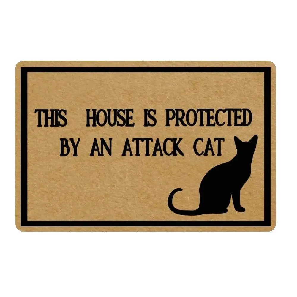 

This House is Protected by an Attack CAT Doormat, Outdoor Porch, Patio Front Floor Mat, Halloween, Holiday Rug