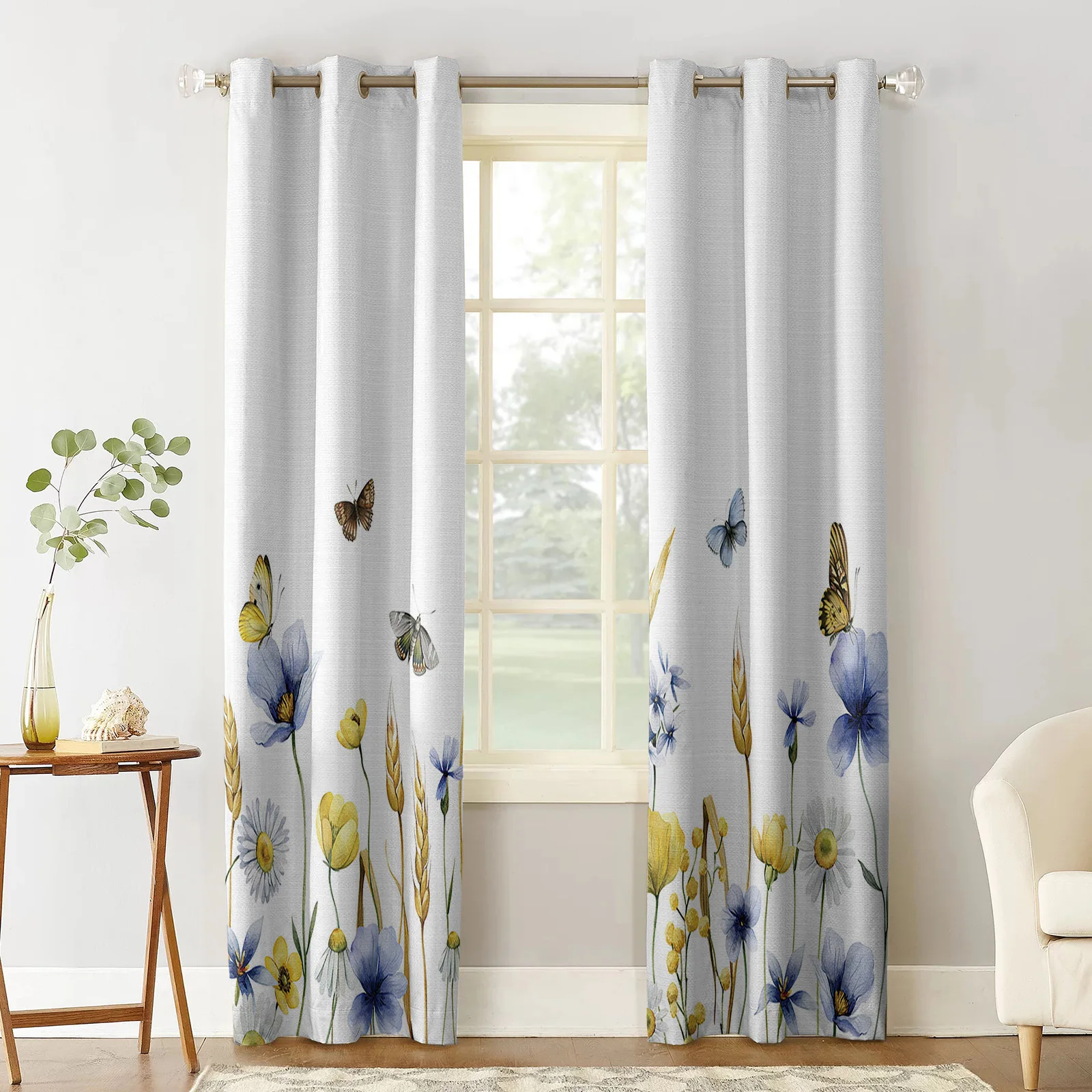 Flower Butterfly Wheat Ear Curtains for Living Room Kids Bedroom Blinds Windows Curtain Balcony Hall Custom Drape Long Cortinas