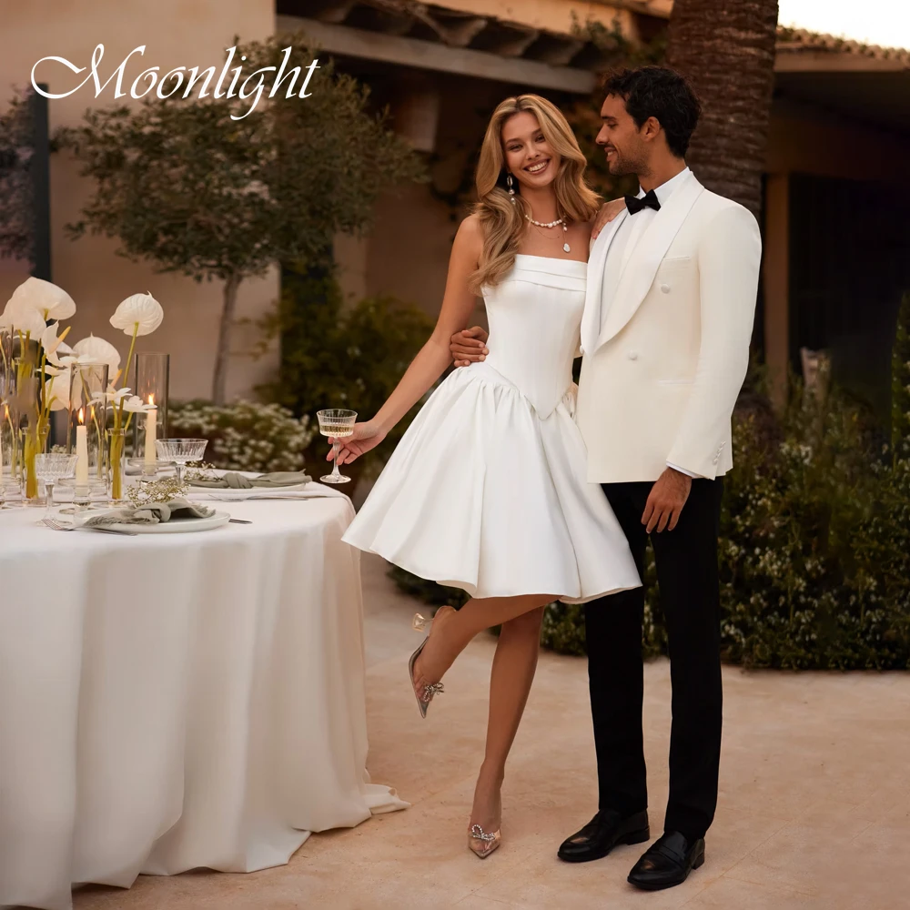 فستان زفاف عصري قصير على شكل حرف a للنساء 2026 بدون حمالات بدون أكمام مفتوح الظهر من الساتان فستان زفاف Vestidos De Novia مخصص #1