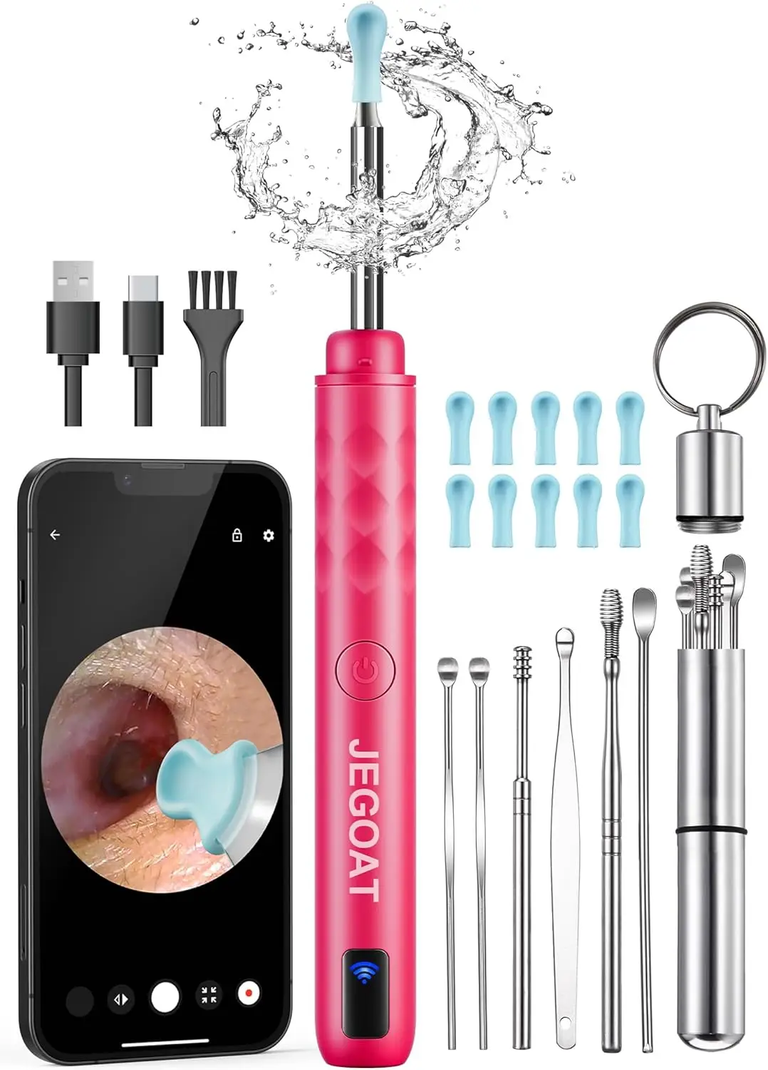 

Ear Wax Removal Tool with 1296P HD Camera and 6 LED Lights, Includes 10 Ear Picks for iOS and Android in Pink