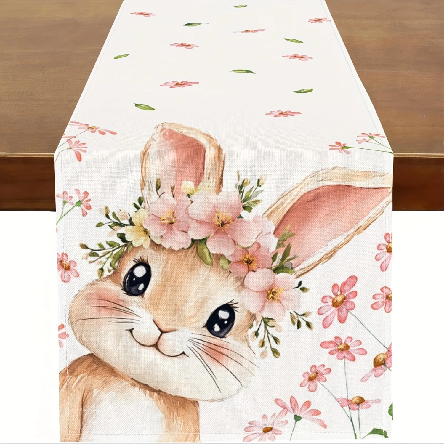 

1pc Easter Bunny Pink Daisy Table Runner Spring Holiday Kitchen Dining Home Decor