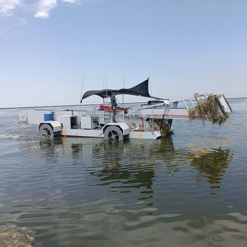 Water grass salvage boat, self collection and self dumping operation, simple medium-sized river garbage cleaning boat