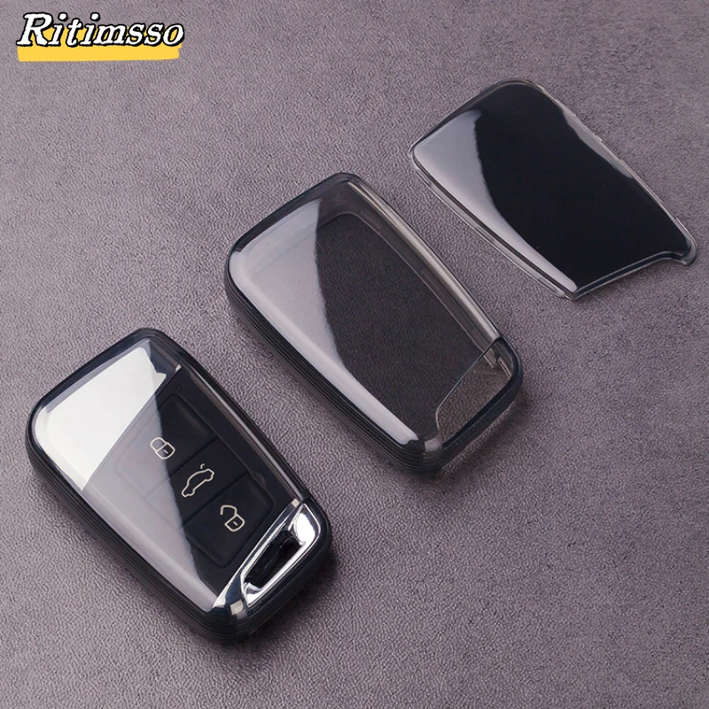 Nueva funda transparente de TPU para llave de coche, funda para VW Volkseagen Passat B8 Magotan para Skoda Superb A7 Kodiaq Seat Shell Fob