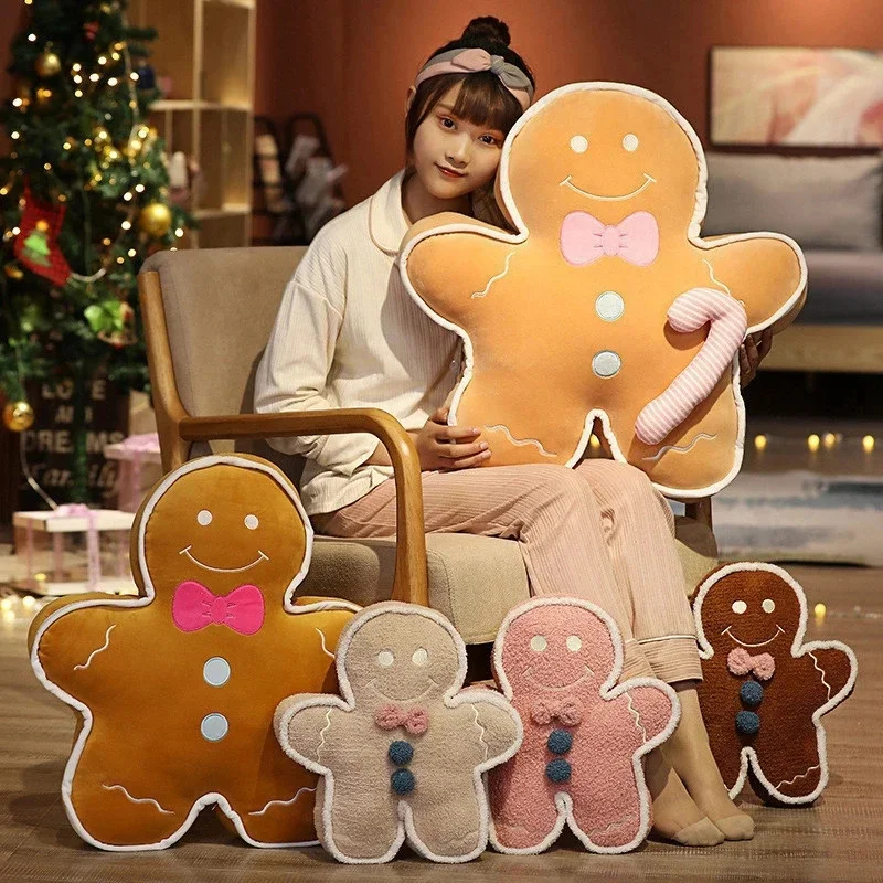 Christmas Gingerbread Man Plush Pillow Soft Stuffed Toy Cute Doll Gift For Kids Festive Holiday Room Decoration