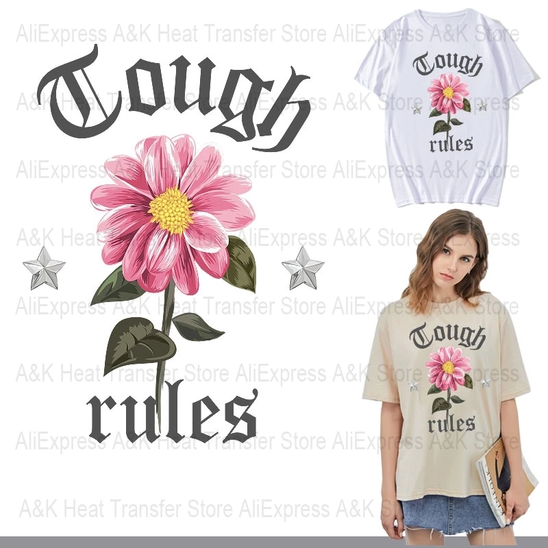 

Daisy And Letters Iron Patches Thermal Heat Transfer Stickers Stripes Clothes Iron On Patches Women T-shirt Decal Diy applique
