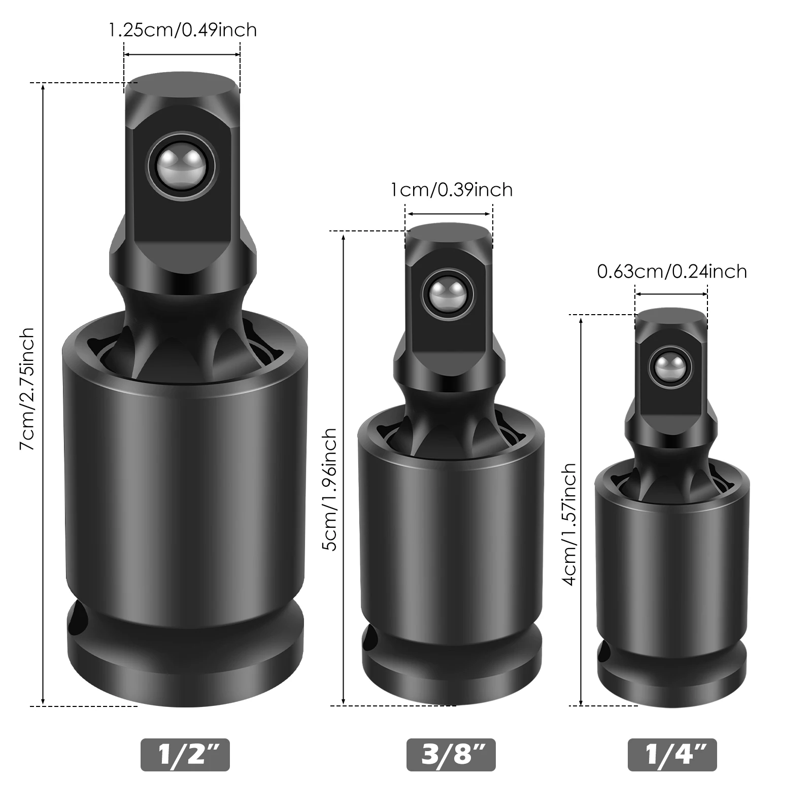 3/6PCS Impact Universal Joint Swivel Socket Adapter 360 °   Drehbarer elektrischer Verlängerungsschlüssel 1/2 3/8 1/4 Zoll Schlagschrauber