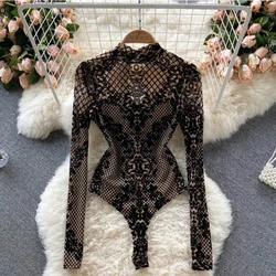 Ficusrong Summer Chic Streetwear Flocking Slim Bodysuit Women Sexy Backless Rompers Female Fashion Korean Bodycon Jumpsuits
