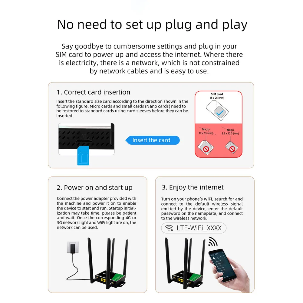 4G WiFi Router Industrial Grade 150Mbps Wireless Router 4G LTE CPE Router With Sim Card Slot Antenna Firewall Protection