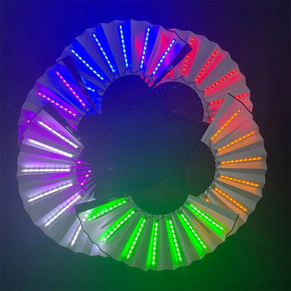 Colorful Luminous LED Folding Fan Glow in The Dark Festivals Club Dancing Lights Fan Handmade Glowing Hand Fan Atmosphere Prop