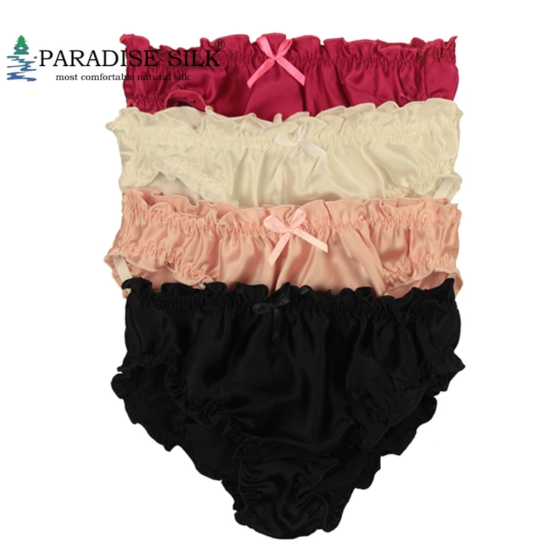 

Special Offer Lot 4 Pair 100% Silk Women's String Bikinis Sexy Briefs Lady Underwear Flouncing Panties US S M L XL (W23"-34")