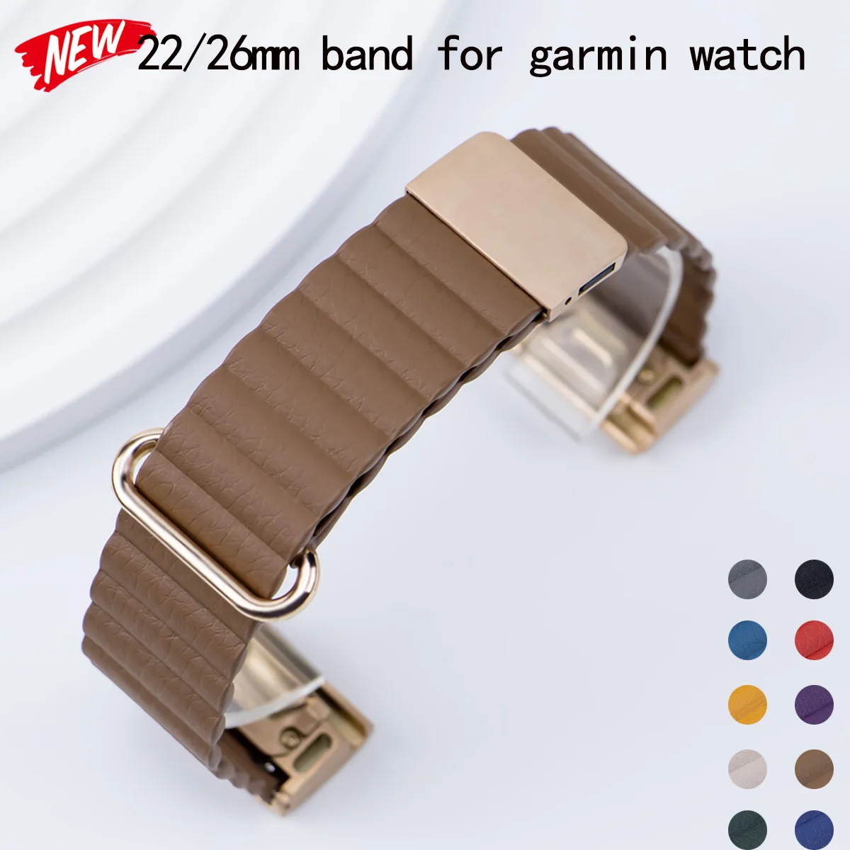 22 26 mm Quick-Fit-Lederarmband für Garmin Watch Fenix 8 E 47 mm 51 7 7X 6 6X 5X Plus 945 umgekehrtes magnetisches Snap-on-Uhrenarmband