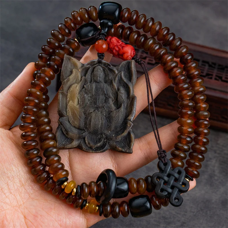 Turtle Shell 108 Buddhist Prayer Beads Peace Charm Amulet Dragon Pillar Pendant Running Ring Feather Mountain Pas