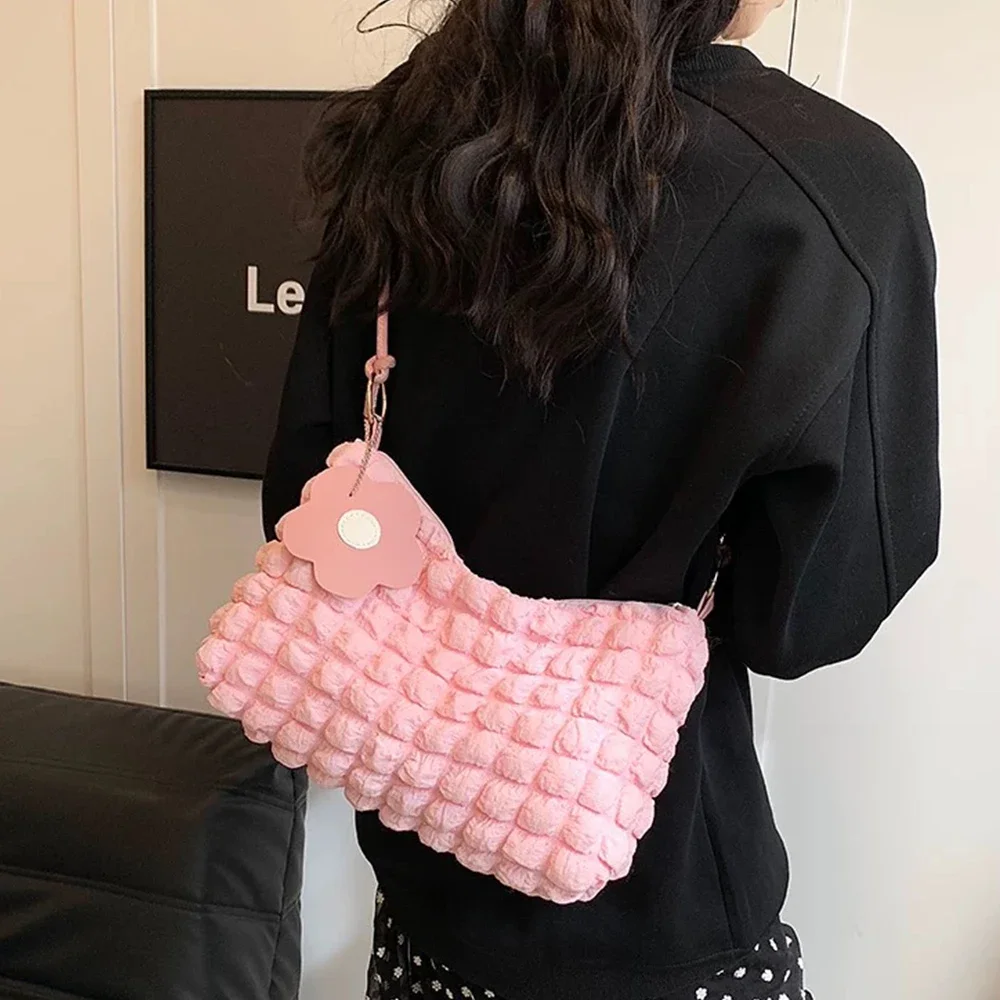 Coreano Soft Cloud Bubbles borse per donna ragazze Flower pieghettato Cloud Underarm Bag Pouch Bag borsa a tracolla Casual borsa carina