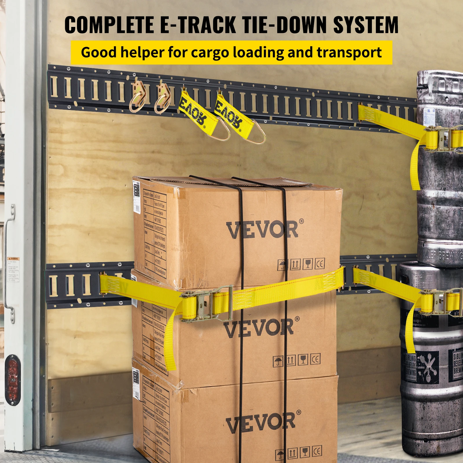 VEVOR E Track Tie-Down Rail Kit, 30PCS 5FT E-Tracks Set Includes , Securing Accessories for Cargo, Motorcycles, and Bikes