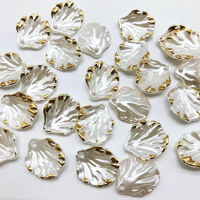 white gilt edged transparent leaf channeling beads diy hair earrings bracelet pendant making decorative accessories 30pcs/lot