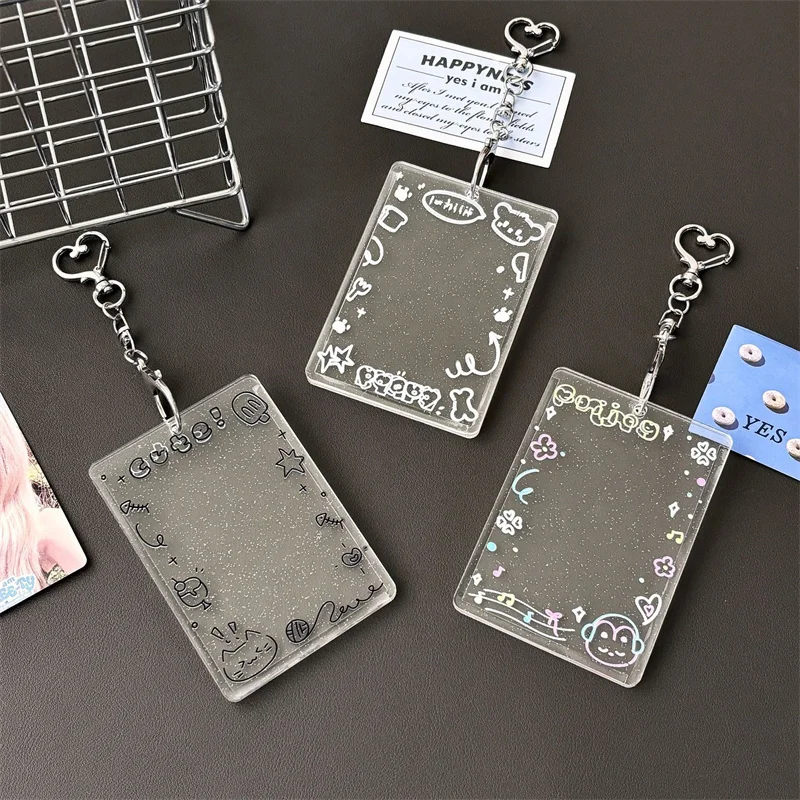 3 Inch Kpop Graffiti Simple Transparent Glitter Card Holder Postcard Collector Card Lomo Card Protector Photo Card Album Photo
