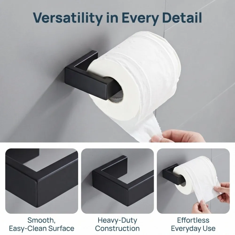 Modern Black Towel Rack Wall Mounted Stainless Steel Towel Bar Durable Anti Corrosion Toilet Paper Holder Toilet Paper Holder